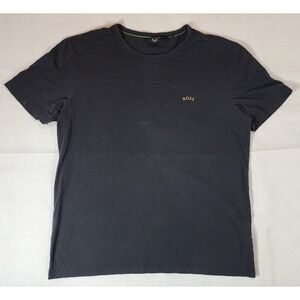 BOSS Hugo Boss Mens Cotton Jersey Curved Logo T-Shirt Black Gold Size L